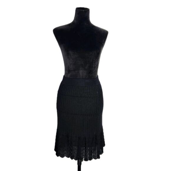 M Missoni Black Wool Blend Zig Zag Knit Pull On A Line Swingy Skirt Size 42 - Picture 1 of 6